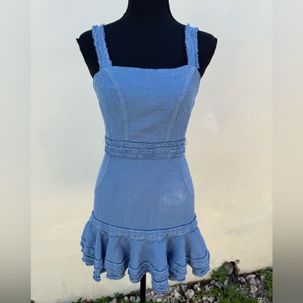 Alexis Blue Ruffle Hem Mini Dress Tag Size M Runs Small XS/S